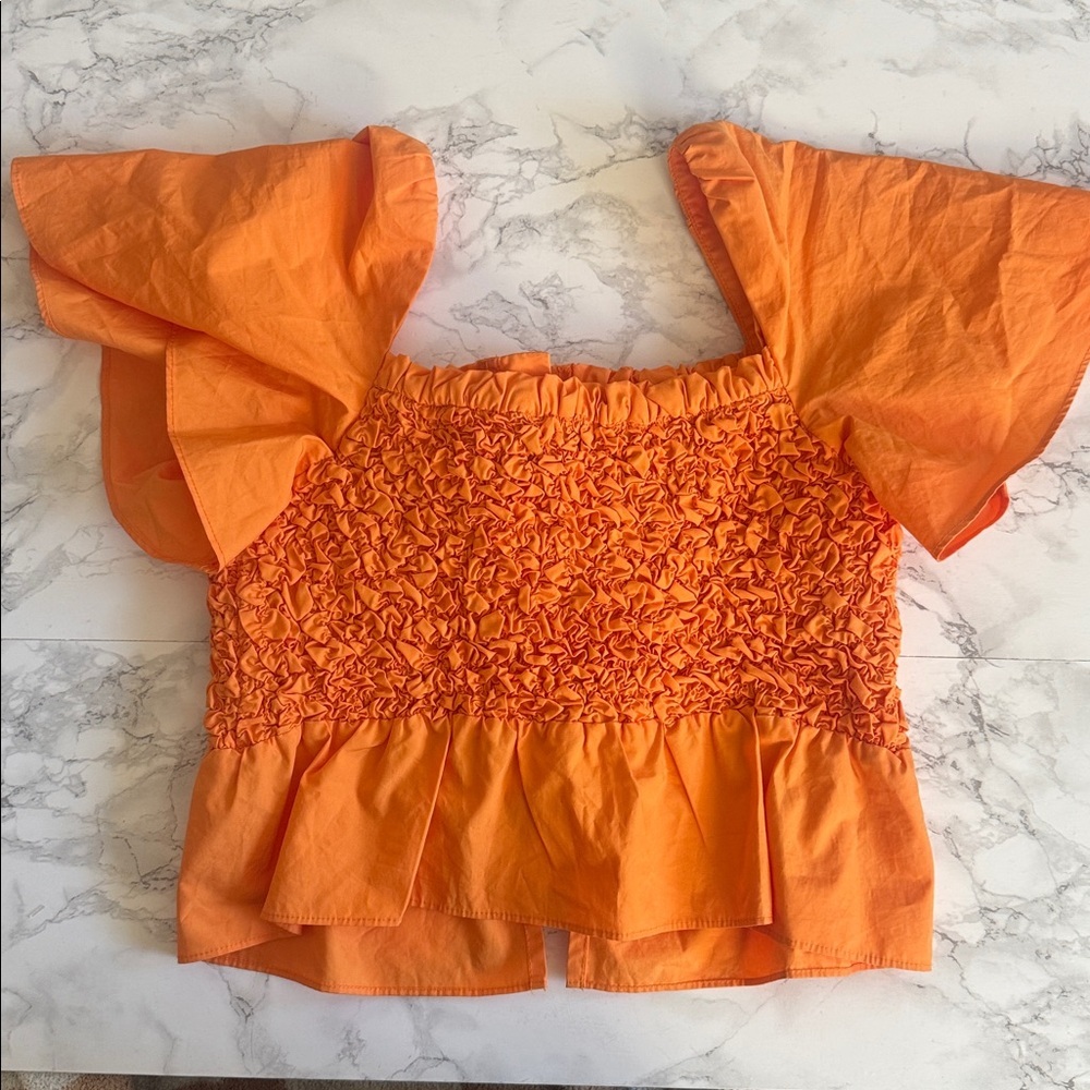 Anthropologie Mare Mare Orange Cropped Smocked Bow Tie Blouse Tank XS - Picture 6 of 7